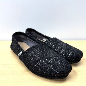 Toms Alpargata Size 8, Black & Silver Glitter Wool Slip-On Shoe Loafers Classic